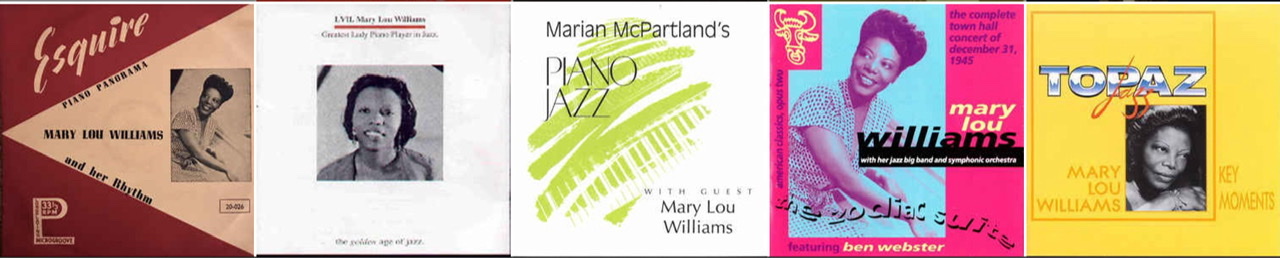 A collage of Mary Lou Williams album covers.