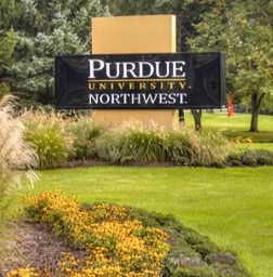 Purdue University Northwest sign in grass.