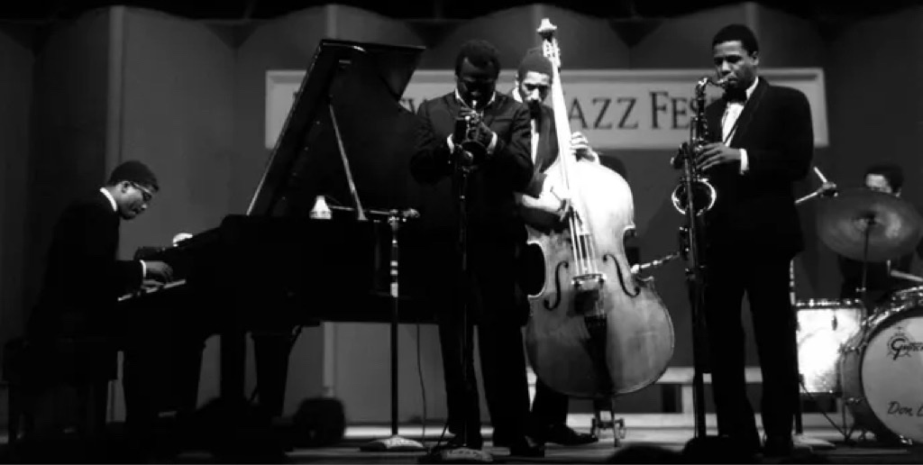 The second great Miles Davis quintet performing on stage at the Newport Jazz Festival 1967.