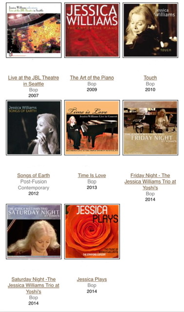 A collage of album cover from the recordings of Jessica Williams.