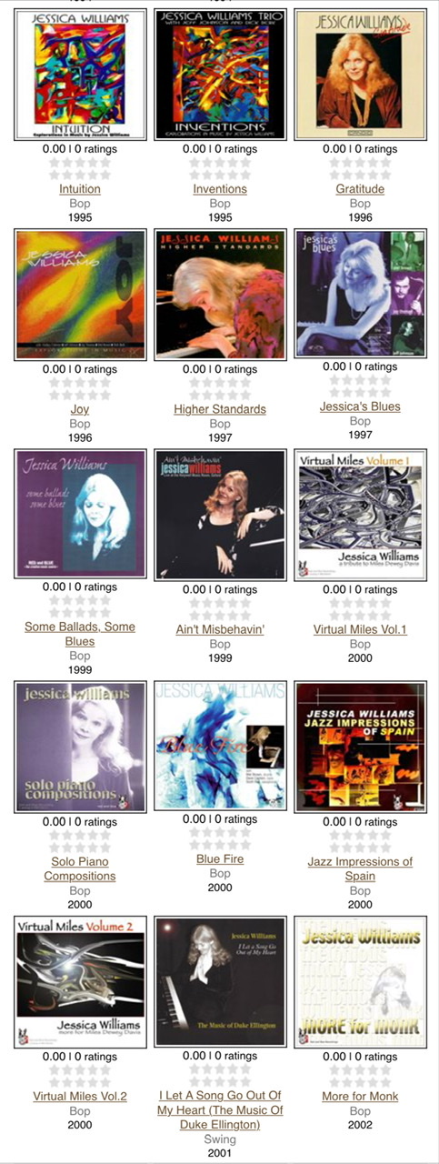 A collage of album cover from the recordings of Jessica Williams.