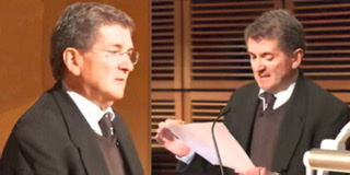 A diptych of two different color photographs of Paul Thom.