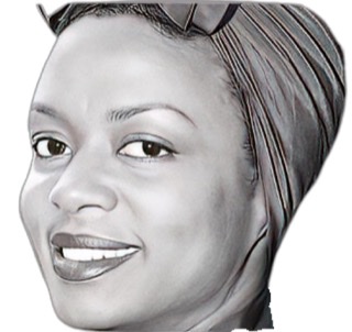 A black and white photograph of Hazel Scott wearing a scarf around her head.