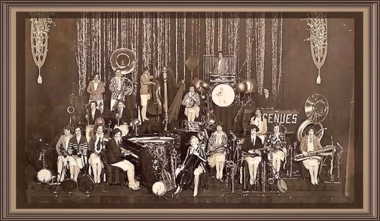 A sepia style photograph by Sam Hood of The Ingenues at the Tivoli Theatre, Sydney, Australia 🇦🇺 in 1928.