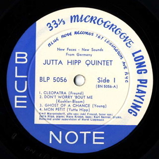 Jutta Hipp Quintet record label identifying all musicians on record.