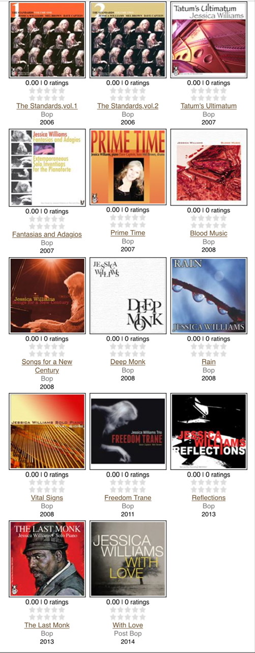 A collage of album cover from the recordings of Jessica Williams.