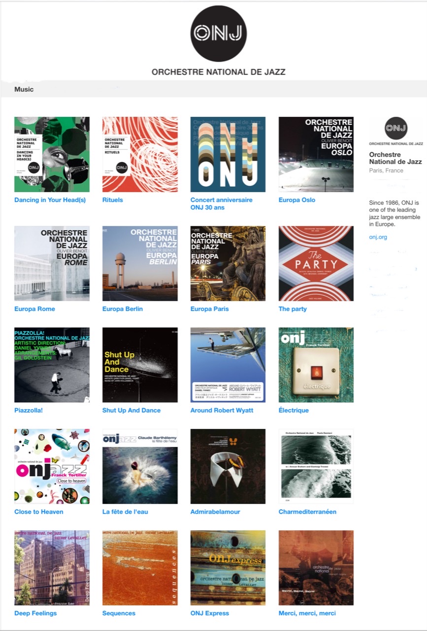 A collage of album covers by the French jazz group Orchestre National de Jazz.