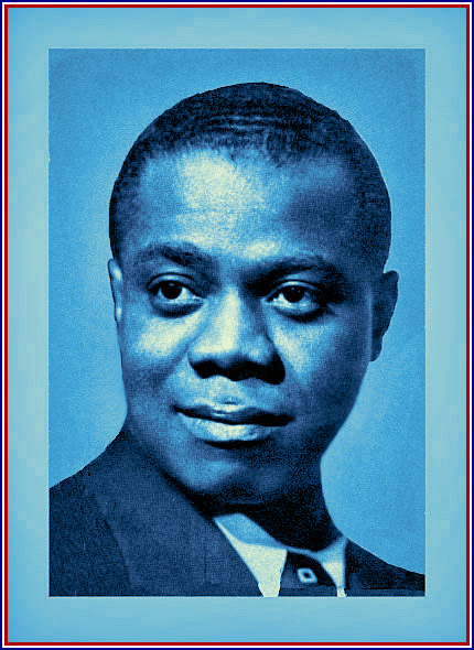 Louis Armstrong headshot without a trumpet with a half-smile expression.