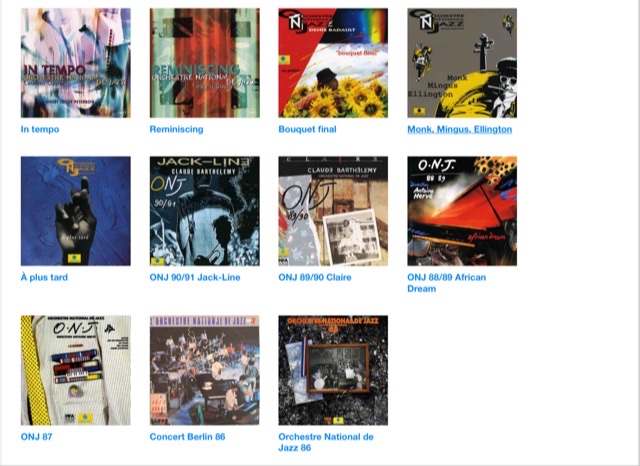 A collage of album covers by the French jazz group Orchestre National de Jazz.