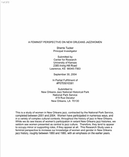 A typescript title page for the report "A Feminist Perspective on New Orleans Jazzwomen."
