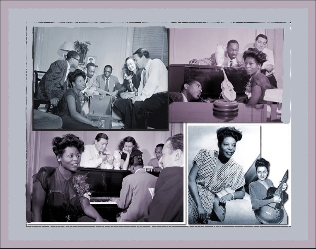 A compositing of three photographs taken by Robert P. Gottlieb of Mary Lou Williams in late 1940s plus one more source unknown in lower right corner.