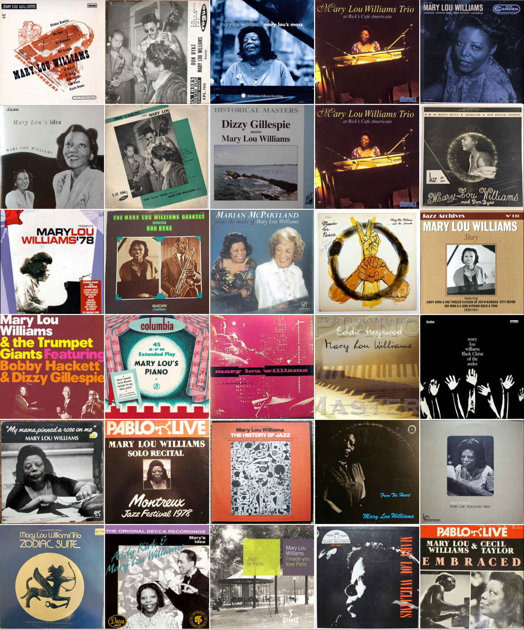 A collage of Mary Lou Williams album covers.