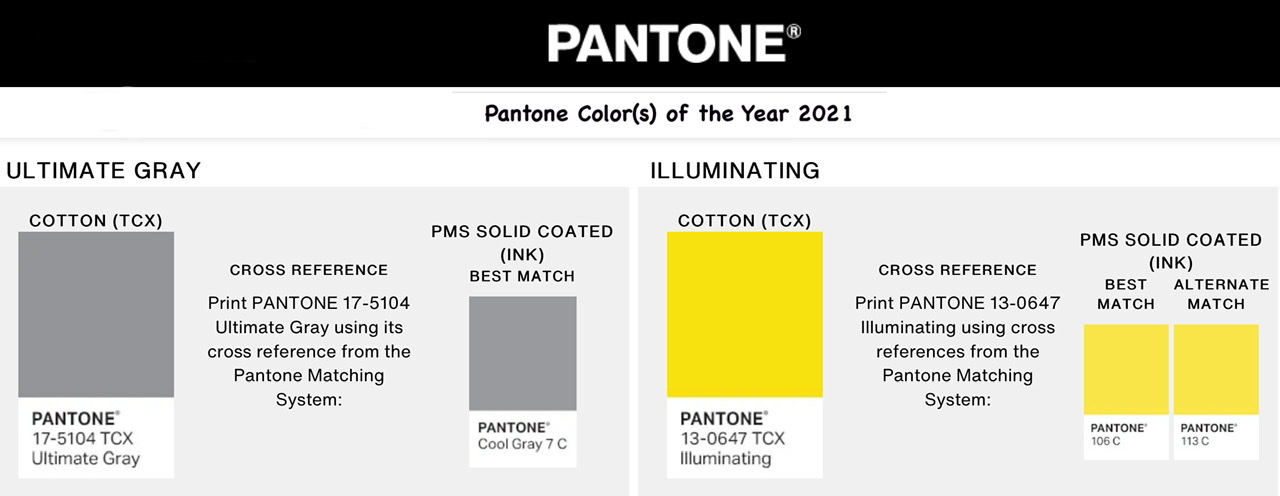 There were two Pantone color(s) of the year for 2021: Ultimate Gray and Illuminating.