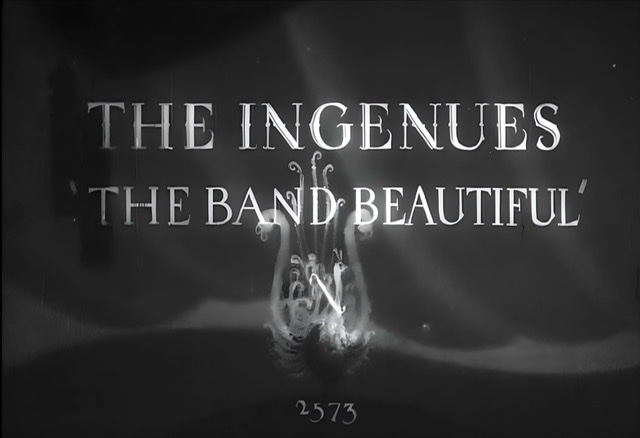 A black and white screen capture of the opening title for the film short "The Band Beautiful."