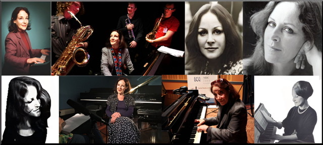 A 3D thin black frame surrounding a composite of eight enhanced color photographs of Judy Bailey at different points in her sixty year career.