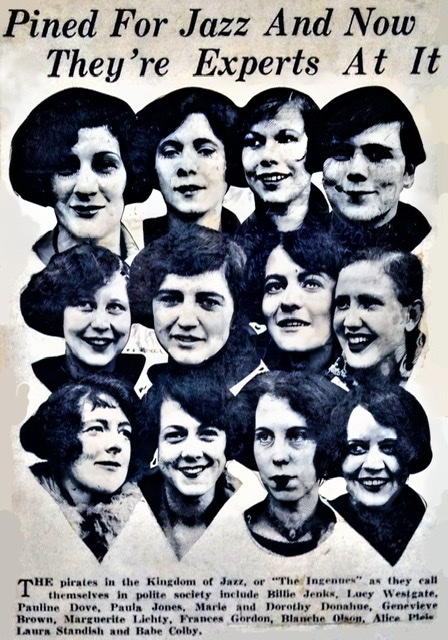 An enhanced black and white poster of twelve headshots of The Ingenues band members with a list of their names at the bottom.  The headline at top reads "Pined For Jazz And Now They're Experts At It."