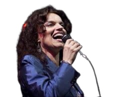 A color photograph of Roberta Gambarini in a blue dress facing to the right.