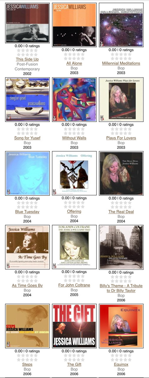 A collage of album cover from the recordings of Jessica Williams.